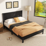 Queen Size Bed Frame Platform Slat High Headboard Bedroom with Rubber Wood Leg-Black