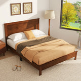 Queen Size Bed Frame Platform Slat High Headboard Bedroom with Rubber Wood Leg-Walnut