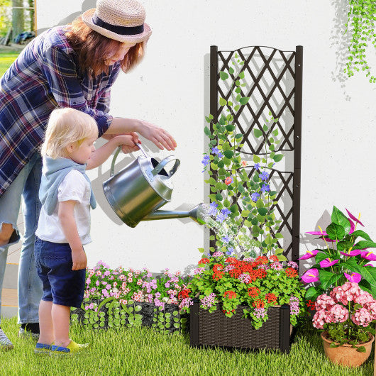 Raised Garden Bed with Trellis Planter Box for Climbing Plants -Brown