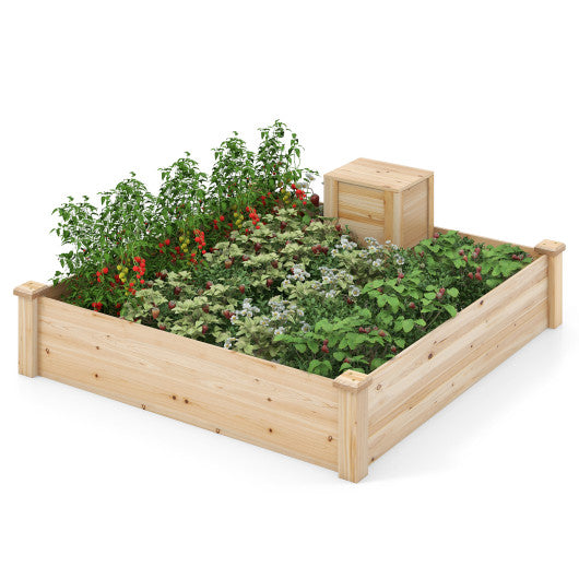 49 x 49 x 10 Inch Raised Garden Bed with Compost Bin and Open-ended Bottom-Natural