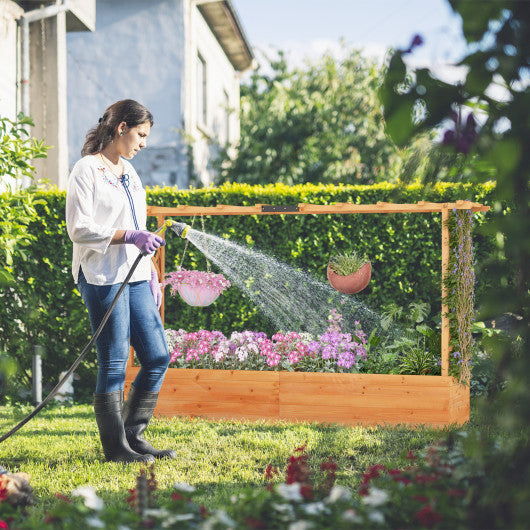 Raised Garden Bed with Side Trellis Hanging Roof and Planter Box-Orange