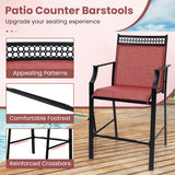 Outdoor Counter Stools Set of 2 Heavy-Duty Barstools with Footrest and Armrests-Red