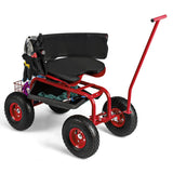 Rolling Garden Cart with Height Adjustable Swivel Seat and Storage Basket-Red