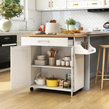 Rolling Kitchen Island Cart with Towel and Spice Rack-White