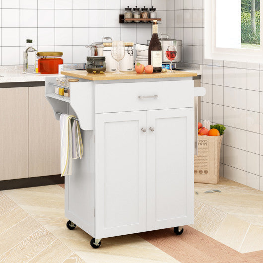 Utility Rolling Storage Cabinet Kitchen Island Cart with Spice Rack-White