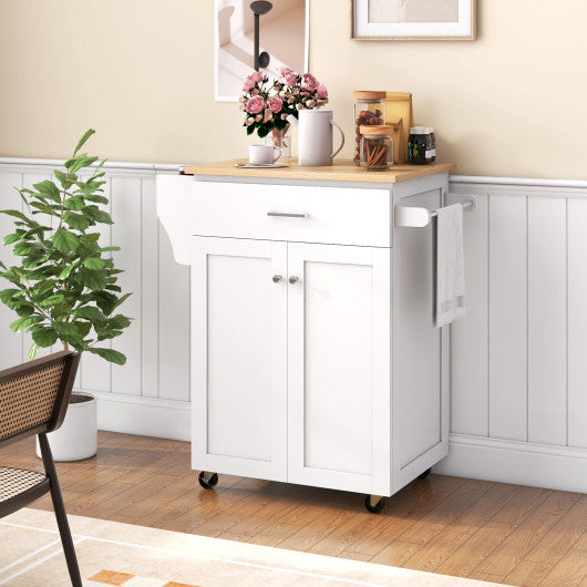 Utility Rolling Storage Cabinet Kitchen Island Cart with Spice Rack-White