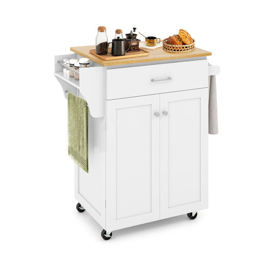 Utility Rolling Storage Cabinet Kitchen Island Cart with Spice Rack-White