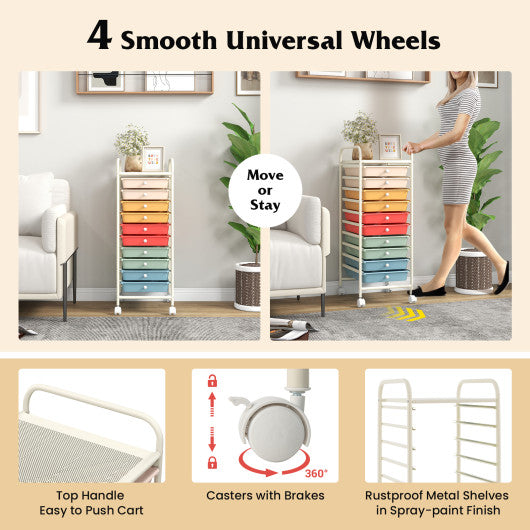 10 Drawer Rolling Storage Cart Organizer with 4 Universal Casters-Macaron Multicolor