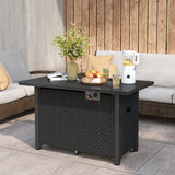 50000 BTU 2 Inch ropane Gas Fire Pit Table with Wind Guard and Glass Rocks-Black