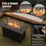 50000 BTU 2 Inch ropane Gas Fire Pit Table with Wind Guard and Glass Rocks-Black