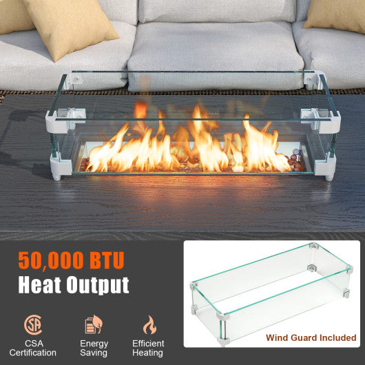 50000 BTU 2 Inch ropane Gas Fire Pit Table with Wind Guard and Glass Rocks-Black