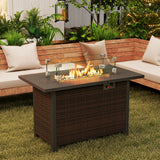 50000 BTU 2 Inch ropane Gas Fire Pit Table with Wind Guard and Glass Rocks-Brown