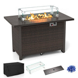 50000 BTU 2 Inch ropane Gas Fire Pit Table with Wind Guard and Glass Rocks-Brown