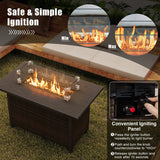 50000 BTU 2 Inch ropane Gas Fire Pit Table with Wind Guard and Glass Rocks-Brown