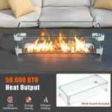 50000 BTU 2 Inch ropane Gas Fire Pit Table with Wind Guard and Glass Rocks-Brown