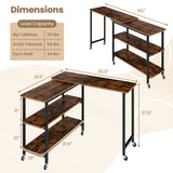 360° Rotating Sofa Side Table with Storage Shelves and Wheels-Rustic Brown