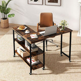 360° Rotating Sofa Side Table with Storage Shelves and Wheels-Rustic Brown