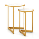 Round Nesting Table Set of 2 with Marble-like Tabletop-White