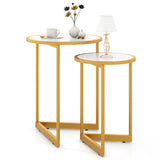 Round Nesting Table Set of 2 with Marble-like Tabletop-White