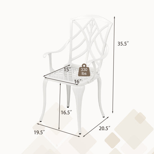 Set of 4 Cast Aluminum Patio Dining Chairs with Armrests and Decorative Patterns