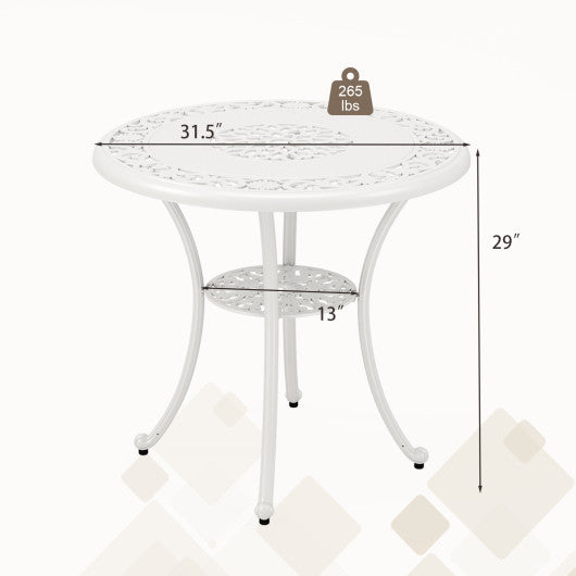 31.5 Inch Round Patio Dining Table for 4 Cast Aluminum with 2-Inch Umbrella Hole