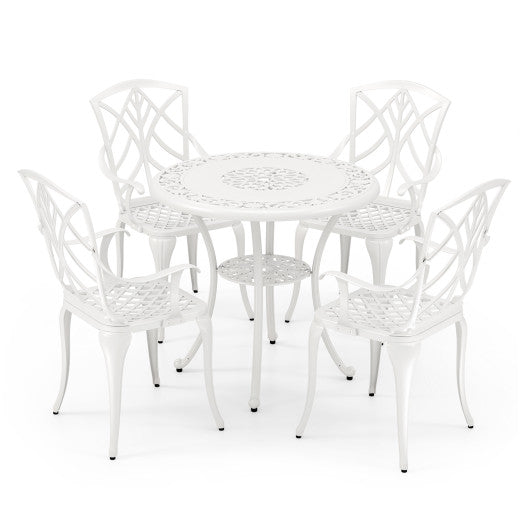 Set of 4 Cast Aluminum Patio Dining Chairs with Armrests and Decorative Patterns