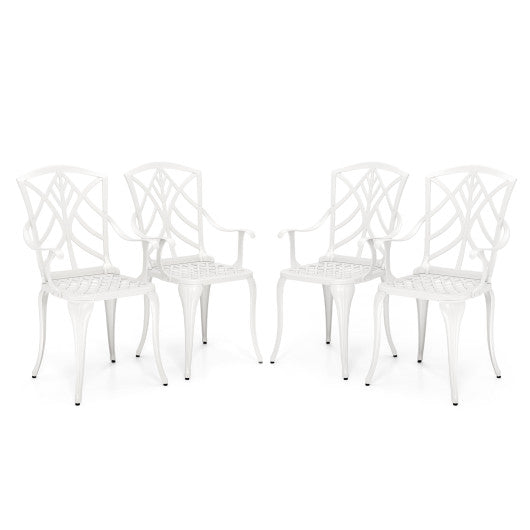 Set of 4 Cast Aluminum Patio Dining Chairs with Armrests and Decorative Patterns