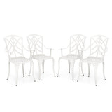 Set of 4 Cast Aluminum Patio Dining Chairs with Armrests and Decorative Patterns