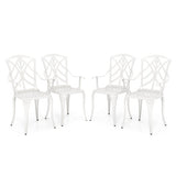 Set of 4 Cast Aluminum Patio Dining Chairs with Armrests and Decorative Patterns
