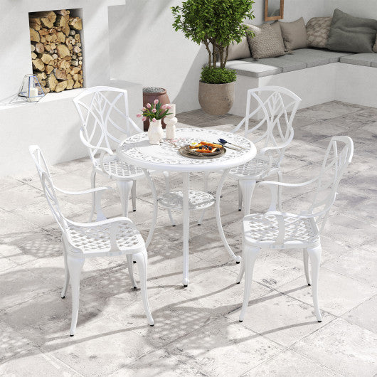 Set of 4 Cast Aluminum Patio Dining Chairs with Armrests and Decorative Patterns