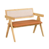 Rubber Wood Dining Bench with Armrest Sherpa Upholstered Backrest and Soft-padded Seat-Natural