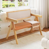 Rubber Wood Dining Bench with Armrest Sherpa Upholstered Backrest and Soft-padded Seat-Natural