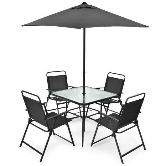 6 Pieces Patio Dining Set with Umbrella-Gray