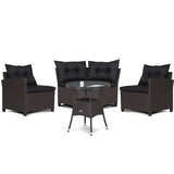 4 Pieces Patio Rattan Furniture Set Cushioned Sofa Glass Table-Black