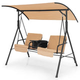 Porch Swing Chair with Adjustable Canopy-Beige