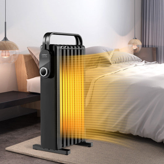 1500W Electric Space Heater Oil Filled Radiator Heater with Foldable Rack-Black