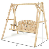 Outdoor Wooden Porch Bench Swing Chair with Rustic Curved Back