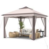 2-Tier Pop-Up Gazebo Tent Portable Canopy Shelter Carry Bag Mesh-Beige