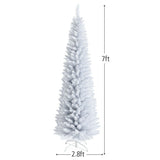 7 Feet Unlit Artificial Slim Christmas Pencil Tree with Metal Stand-7 ft