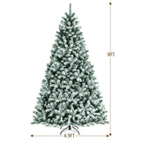 8 Feet Pre-lit Snow Flocked Christmas Tree with Tips and Metal Stand-8 ft