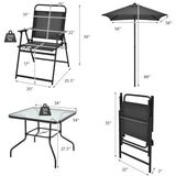 6 Pieces Patio Dining Set with Umbrella-Gray