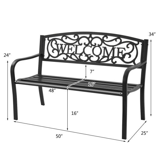 Outdoor Furniture Steel Frame Porch Garden Bench-Black