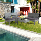 4 Pieces Outdoor Rattan Conversation Set with Comfortable Cushion