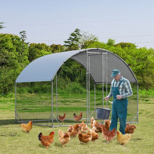 6.2 Feet/12.5 Feet/19 Feet Large Metal Chicken Coop Outdoor Galvanized Dome Cage with Cover-S