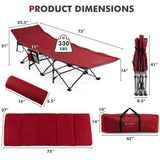 Folding Retractable Travel Camping Cot with Mattress and Carry Bag-Red