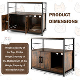 Wooden Cat Box Cabinet with with Metal Frame and Scratching Pad-Rustic Brown