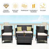 4 Pieces Comfortable Outdoor Rattan Sofa Set with Glass Coffee Table-Beige & Turquoise