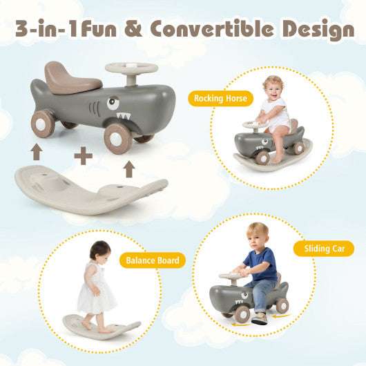 Convertible Rocking Horse and Sliding Car with Detachable Balance Board-Dark Gray