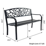 50 Inch Patio Park Steel Frame Cast Iron Backrest Bench Porch Chair