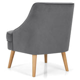 Mid Century Velvet Accent Chair with Rubber Wood Legs for Bedroom-Gray